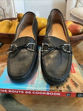 Ralph Lauren Black Leather Loafers with Bow Tie Accent